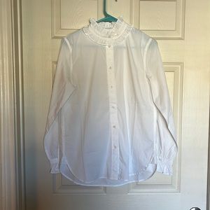 J. Crew size 4 white button down ruffles around neck  NWT